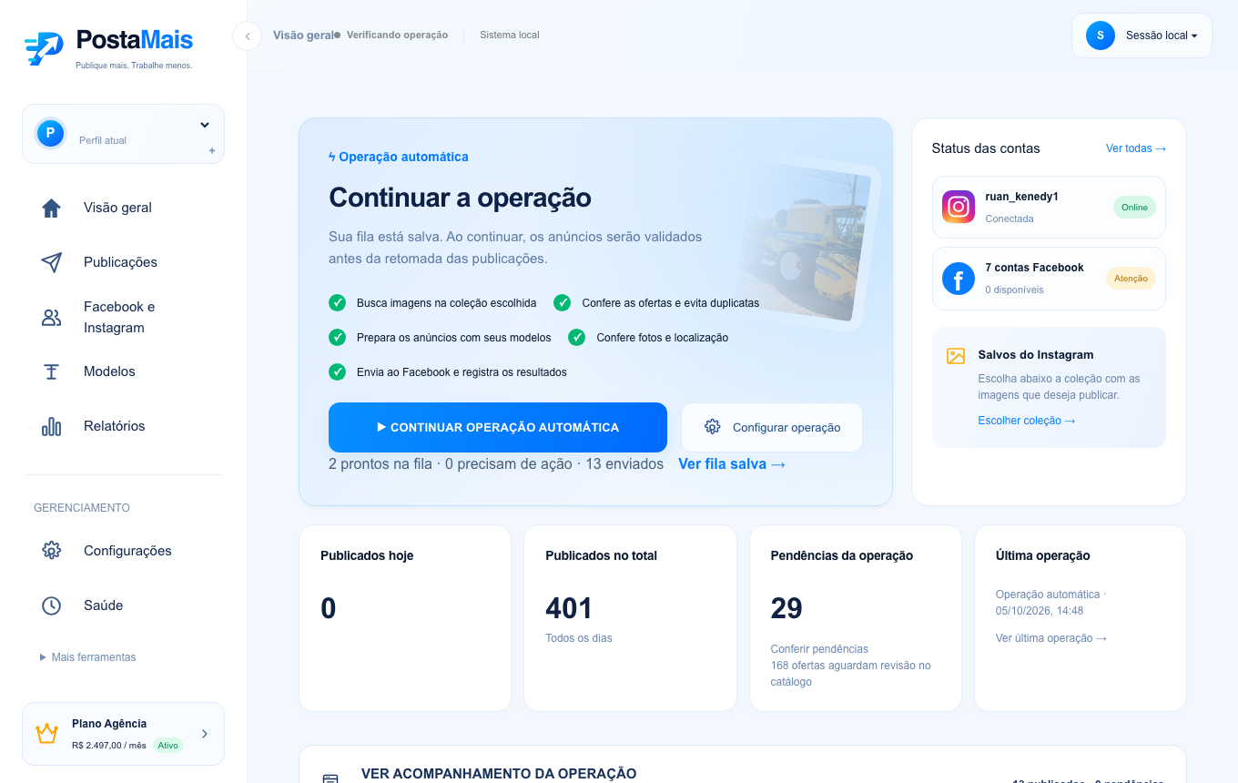 Visão geral original do PostaMais em um notebook.
