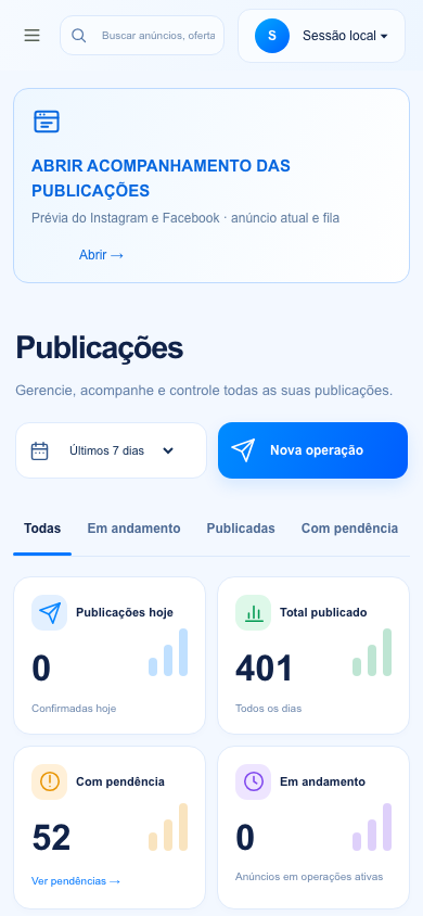 Tela original de Publicações do PostaMais no celular.